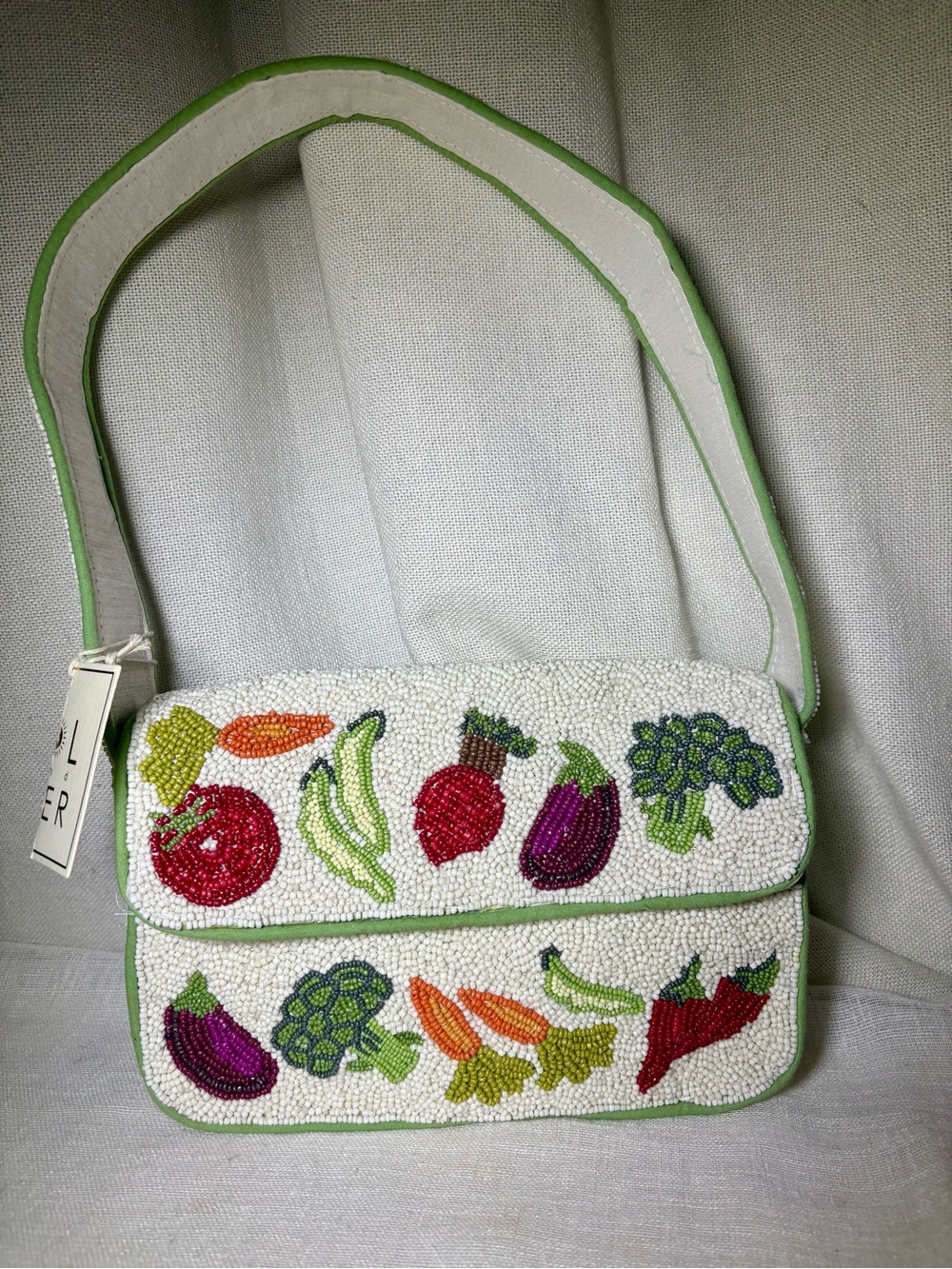 Sol and Selene NWT Beaded Vegetable Shoulder Bag Farmers Market Purse Staud